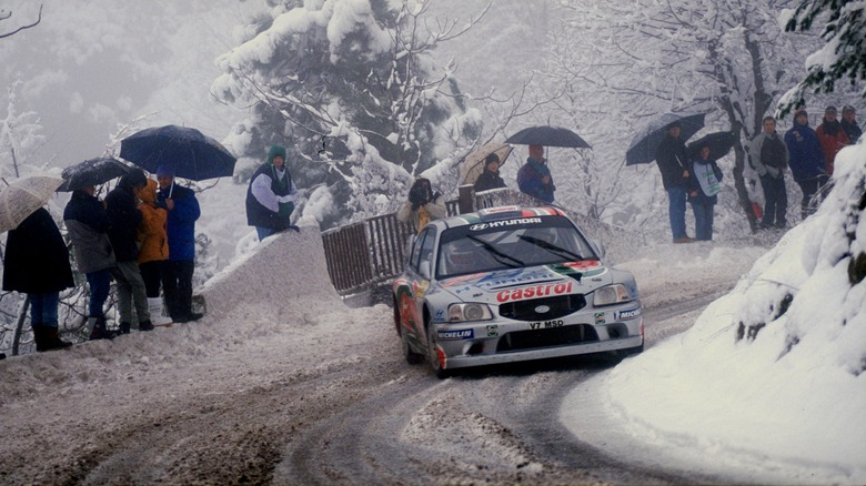 A Hyundai racing on a snowy road