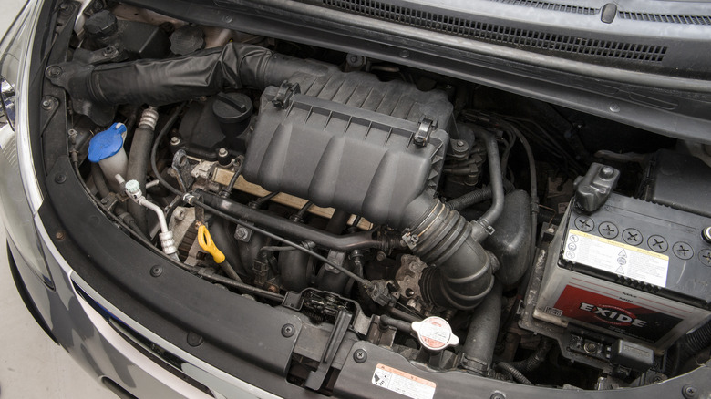 The engine bay of a Hyundai i10