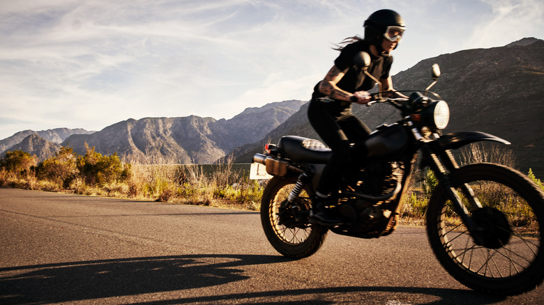 Woman riding her motorcycle