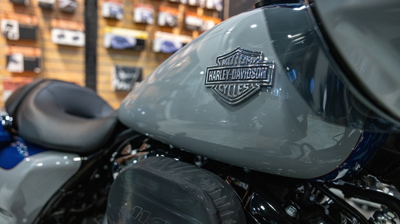Harley-Davidson emblem on motorcycle