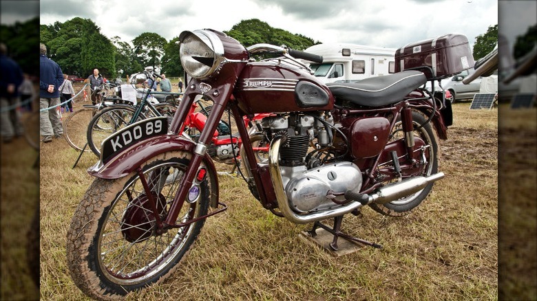 1954 Triumph Speed Twin 5T parked on grass