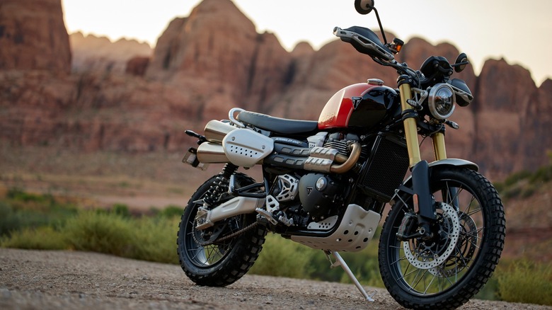 2024 Triumph Scrambler 1200 XE parked on dirt