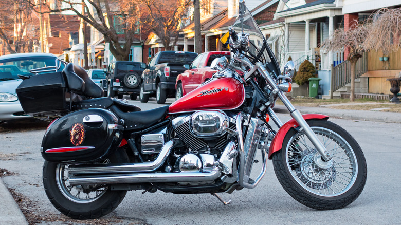 Red Honda Shadow Parked