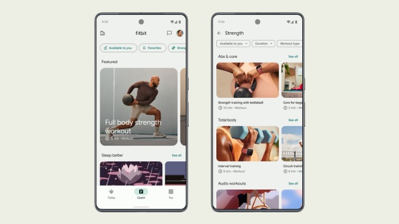 Coach and workout options on Fitbit