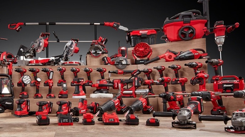 Large variety of Bauer brand power tools on display