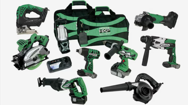 Assortment of Hitachi tools against a white background