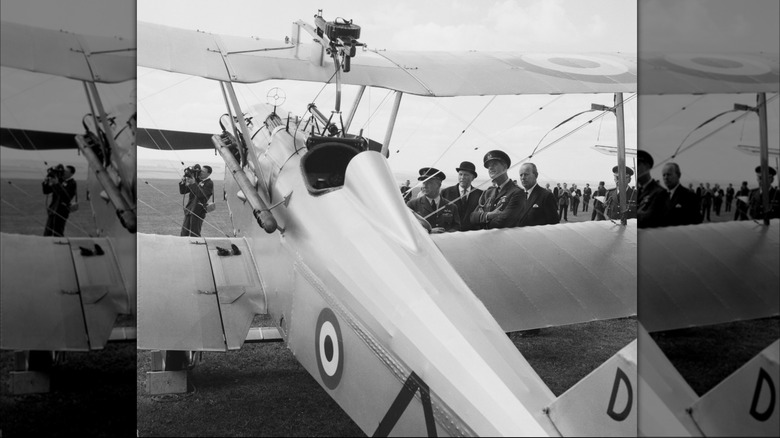 Prince Philip and SE.5a at Royal Aircraft Factory