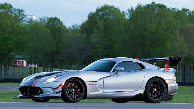 Silver 2016 Dodge Viper ACR parked on track