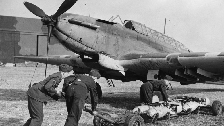 Fairey Battle bomber loading bombs