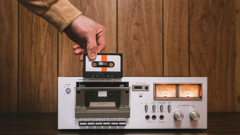 vintage cassette tape player with cassette tape