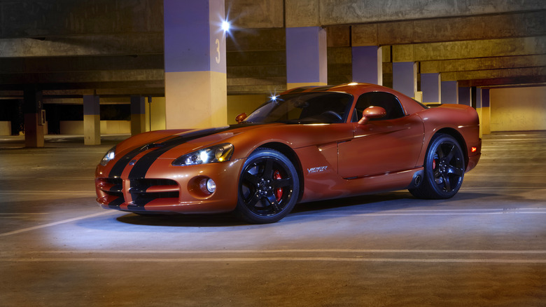 The third generation Dodge Viper in orange, front 3/4 view