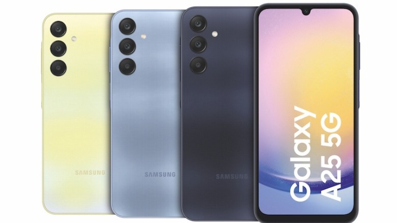 Four Samsung Galaxy A25 phones 