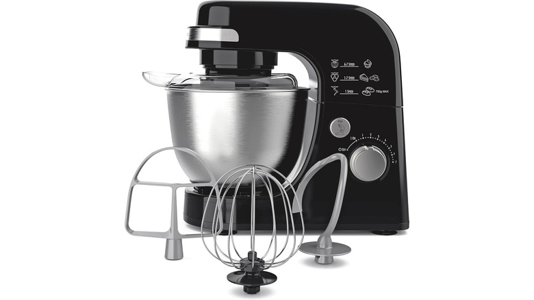 A product image of a black Hamilton Beach stand mixer