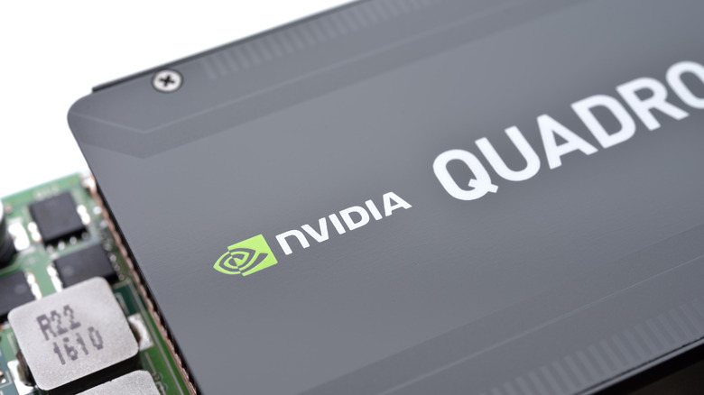 A close up photo of an Nvidia Quadro graphics card