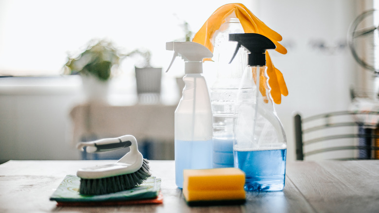 Household detergents sitting on counter