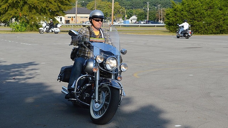 Motorcycle riders completing safety course