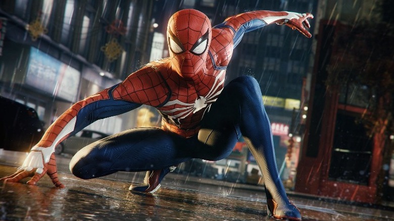 Peter Parker crouching in Marvel's Spider-Man Remastered 