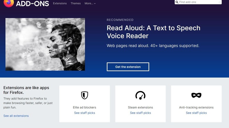 Mozilla's Firefox add-ons webpage.