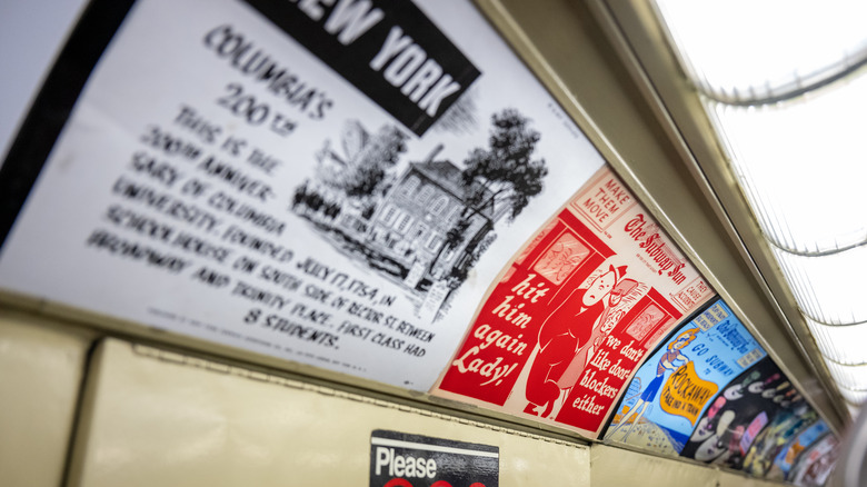 Ads on a subway train.