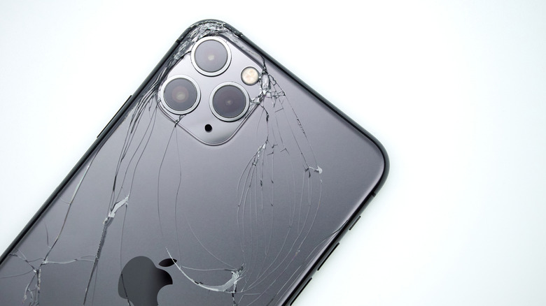 grey smartphone iPhone 11 broken glass