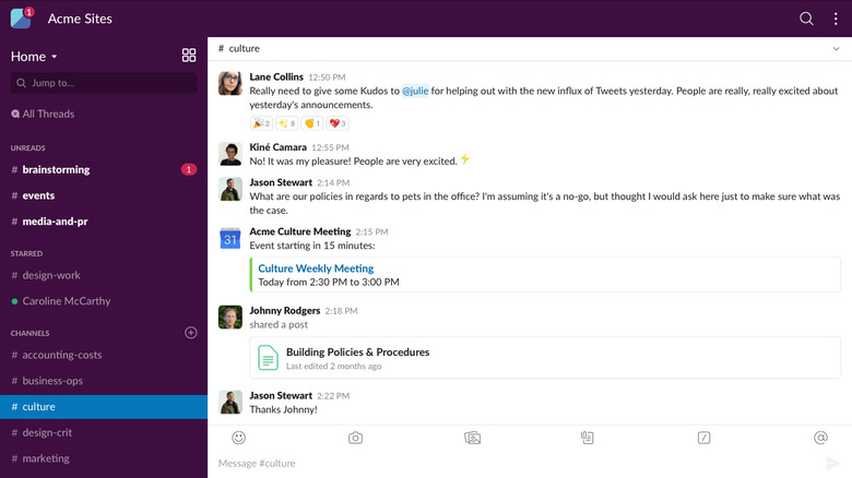 Screenshot of Slack app