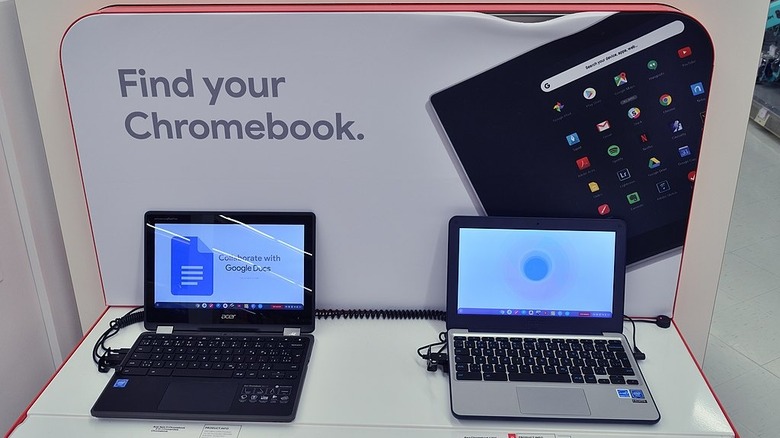 Acer and Asus Chromebooks on display at Staples