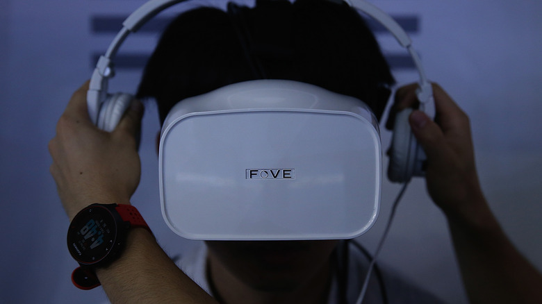 FOVE VR headset being worn