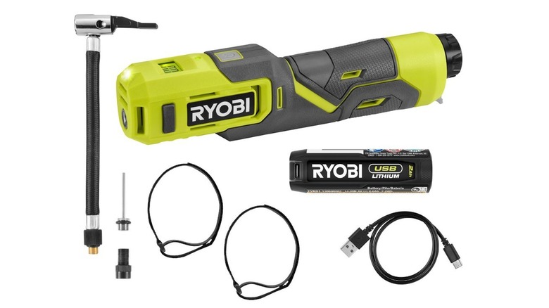 Ryobi inflator tool with accessories