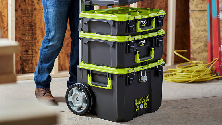 Ryobi toolboxes at job site