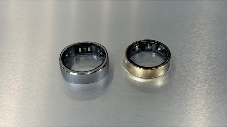 Two Samsung Galaxy Rings on a steel table