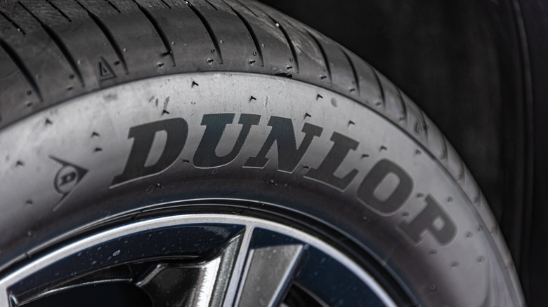 closeup of a Dunlop tire