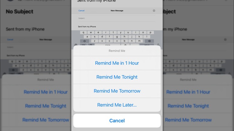 A screenshot of of an iPhone's remind me options