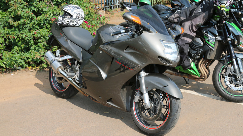 Grey honda CBR1100X parked