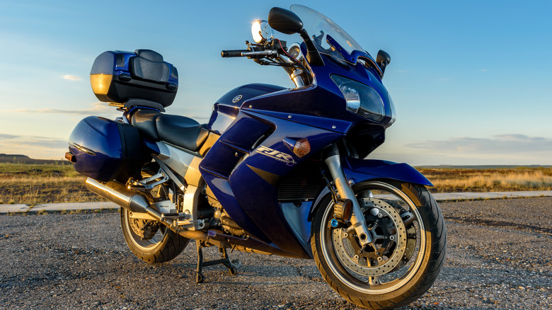 Blue Yamaha FJR 1300 parked