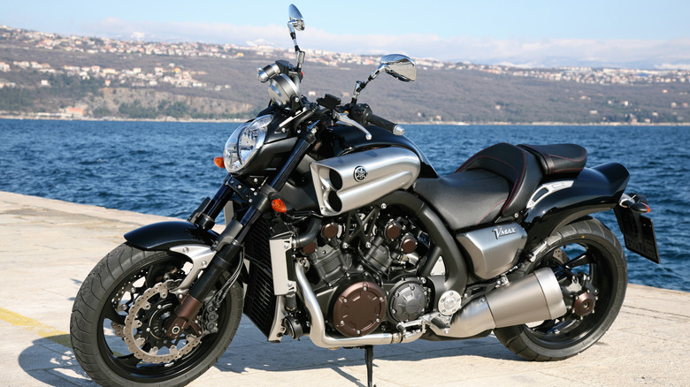 Yamaha V-Max parked at seaside