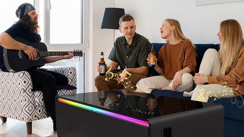 People sitting around a smart coffee table