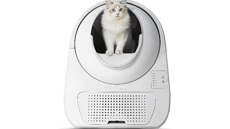 A smart cat litter box on white background