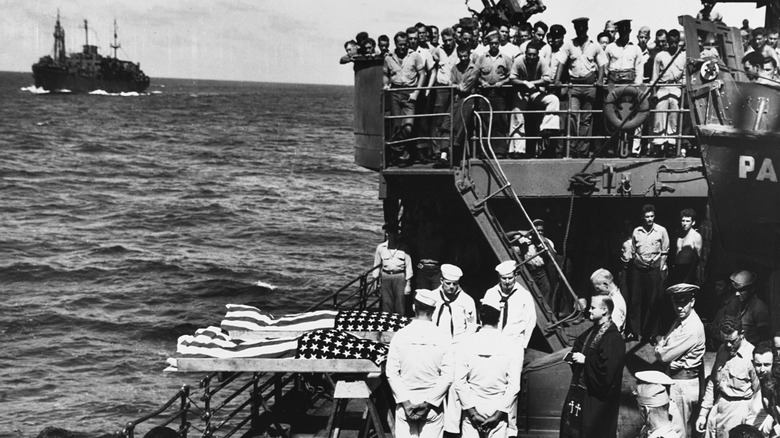 Enlisted men on aircraft carrier Liscome Bay