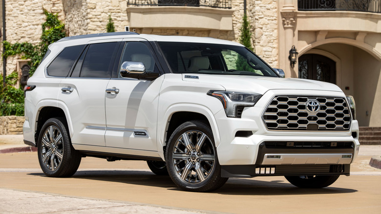 White Toyota Sequoia parked