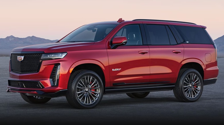 Red Cadillac Escalade V-Series parked on asphalt