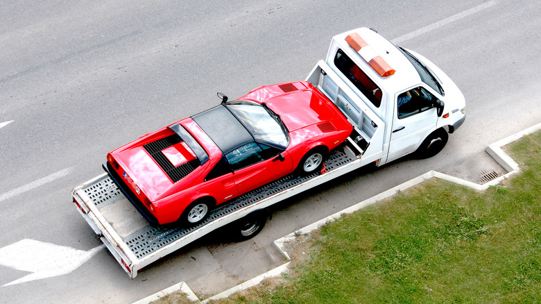 Ferrari on a recovery truck