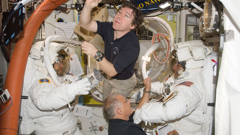 Astronauts working on the ISS