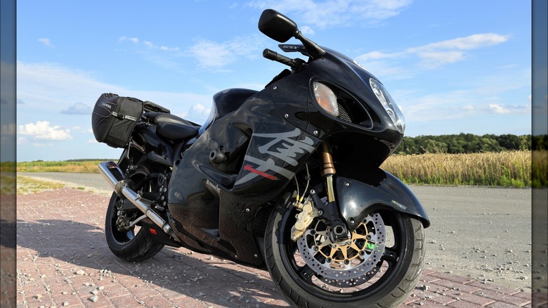 Suzuki Hayabusa GSX1300R first generation, model 2007. Black sport motorcycle