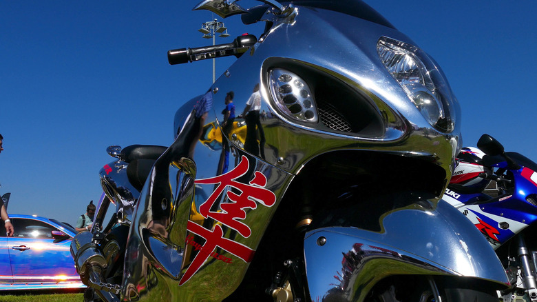 Vintage sports bike Suzuki Hayabusa in chrome color