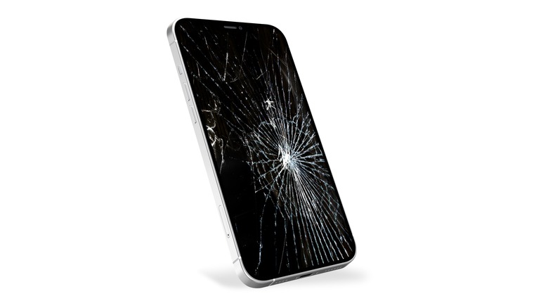 iPhone with cracked screen on display