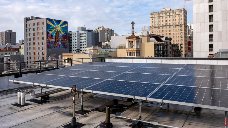 Solar panel on building roof