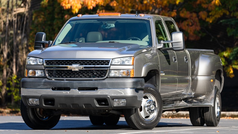 A 2006 Silverado HD in gray, front 3/4 view