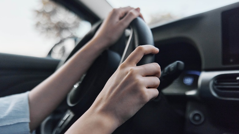 Driver with their hands on the steering wheel