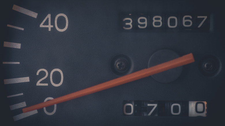 Speedometer and mileage on car dashboard