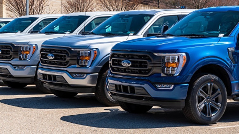 ford f-150 trucks at a dealership